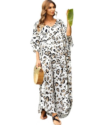 Women Long Tunic Dress Kaftan Maxi Dress Batwing 3/4 Sleeve Plus Size Summer Dress Leopard 093 $11.80 Swimsuits