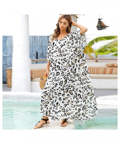 Women Long Tunic Dress Kaftan Maxi Dress Batwing 3/4 Sleeve Plus Size Summer Dress Leopard 093 $11.80 Swimsuits