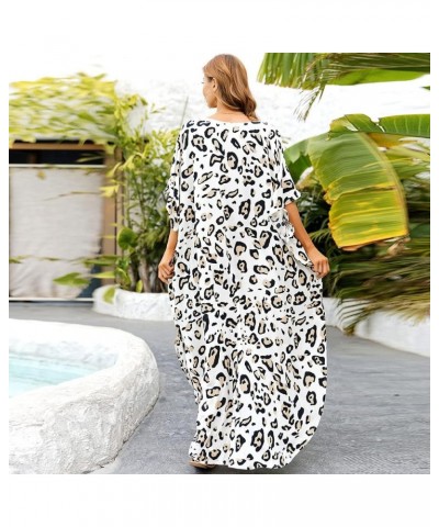 Women Long Tunic Dress Kaftan Maxi Dress Batwing 3/4 Sleeve Plus Size Summer Dress Leopard 093 $11.80 Swimsuits