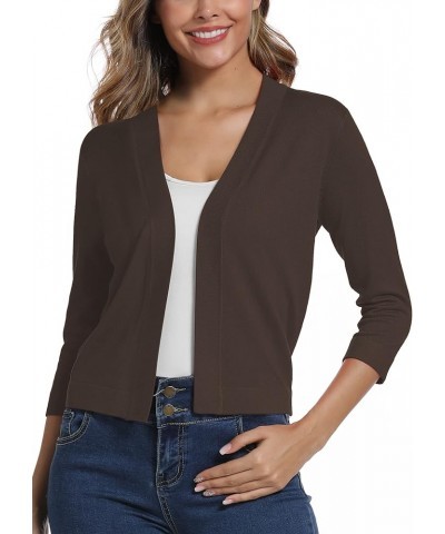 Women's Cropped Shrug Cardigan 3/4 Sleeve Open Front Cardigan Sweater Brown $17.57 Sweaters