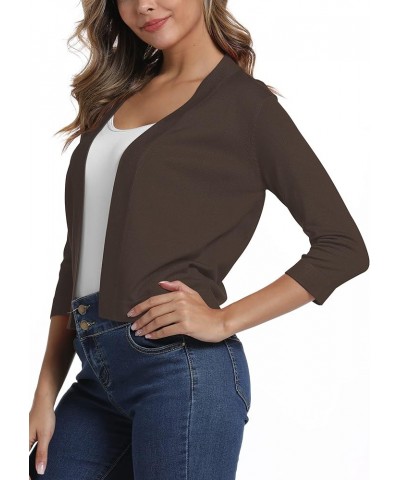 Women's Cropped Shrug Cardigan 3/4 Sleeve Open Front Cardigan Sweater Brown $17.57 Sweaters