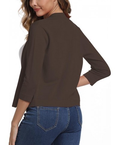 Women's Cropped Shrug Cardigan 3/4 Sleeve Open Front Cardigan Sweater Brown $17.57 Sweaters