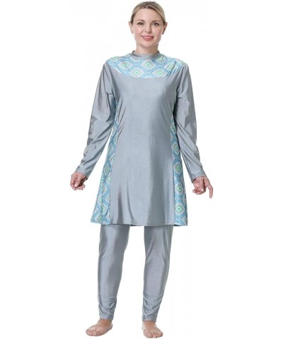 Muslim Swimsuits for Women Plus Size Full Coverage Swimwear Modest Islamic Hijab Ladies Swimming Burkini Bathing Suit Grey Fl...