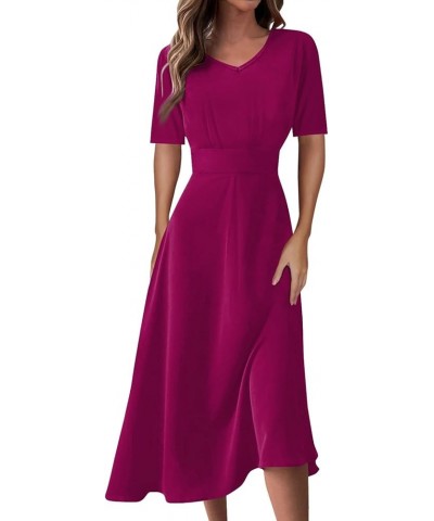 Women's Spring Dresses 2024 Short Sleeve V Neck High Waist Chiffon Dress Summer Swing Maxi Dresses 03-dark Purple $25.64 Others