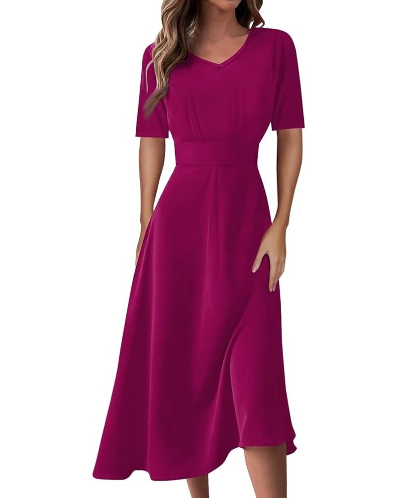 Women's Spring Dresses 2024 Short Sleeve V Neck High Waist Chiffon Dress Summer Swing Maxi Dresses 03-dark Purple $25.64 Others