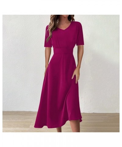 Women's Spring Dresses 2024 Short Sleeve V Neck High Waist Chiffon Dress Summer Swing Maxi Dresses 03-dark Purple $25.64 Others