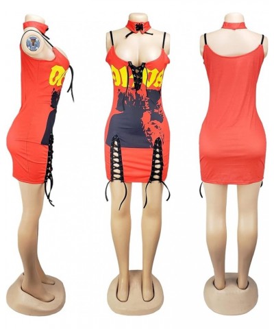 Women Sexy Spaghetti Straps Dress Sleeveless V Neck Bodycon Bandage Mini Party Club Dress Red $21.04 Dresses