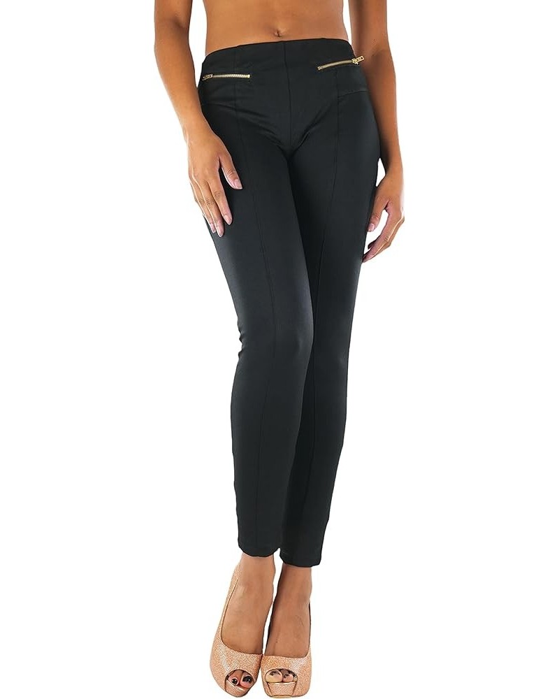 Women’s Comfortable Ponte Leggings High Waisted Slim Fit Pants Decorative Zipper Pockets - Black $9.98 Leggings