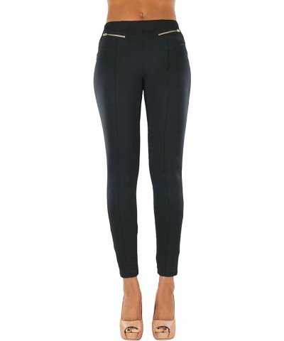 Women’s Comfortable Ponte Leggings High Waisted Slim Fit Pants Decorative Zipper Pockets - Black $9.98 Leggings