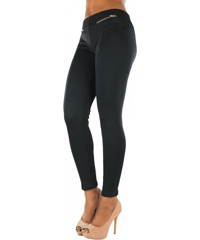 Women’s Comfortable Ponte Leggings High Waisted Slim Fit Pants Decorative Zipper Pockets - Black $9.98 Leggings