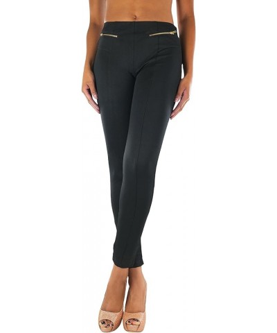 Women’s Comfortable Ponte Leggings High Waisted Slim Fit Pants Decorative Zipper Pockets - Black $9.98 Leggings