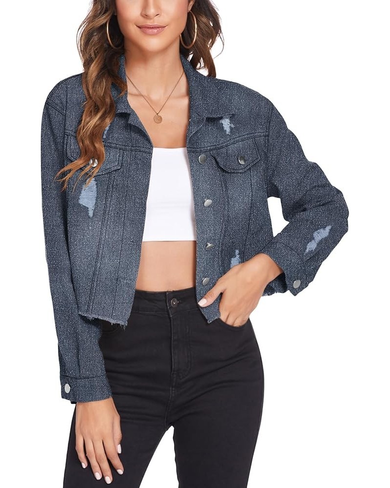 Women's Denim Jacket Long Sleeve Cropped Oversize Vintage Boyfriend Button Down Loose Jeans Coat S-XXL A Grey $20.21 Jackets