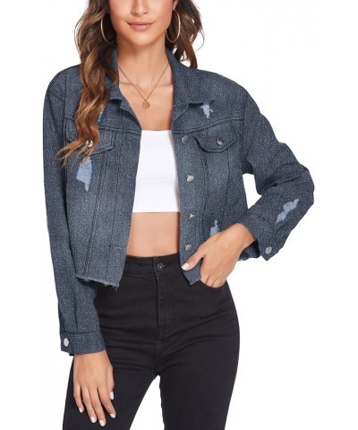 Women's Denim Jacket Long Sleeve Cropped Oversize Vintage Boyfriend Button Down Loose Jeans Coat S-XXL A Grey $20.21 Jackets