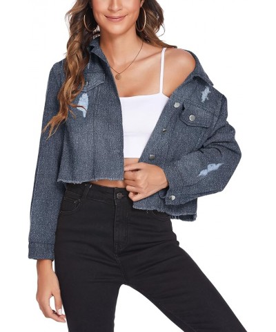 Women's Denim Jacket Long Sleeve Cropped Oversize Vintage Boyfriend Button Down Loose Jeans Coat S-XXL A Grey $20.21 Jackets