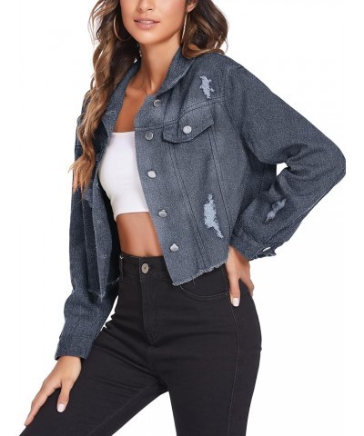 Women's Denim Jacket Long Sleeve Cropped Oversize Vintage Boyfriend Button Down Loose Jeans Coat S-XXL A Grey $20.21 Jackets