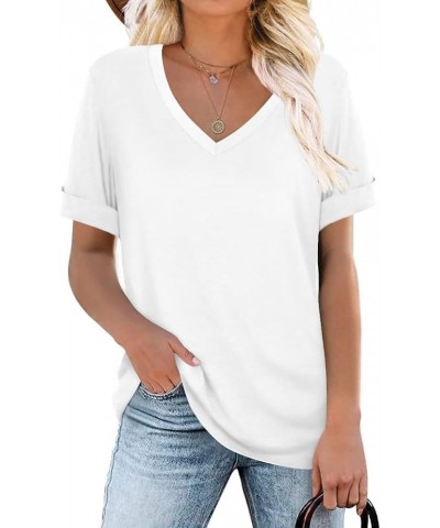 Women's V-Neck Tee Summer Tshirts Casual Short Sleeve Tops Loose Blouse Fit Tunic Soft White+short Sleeve $12.92 Tops