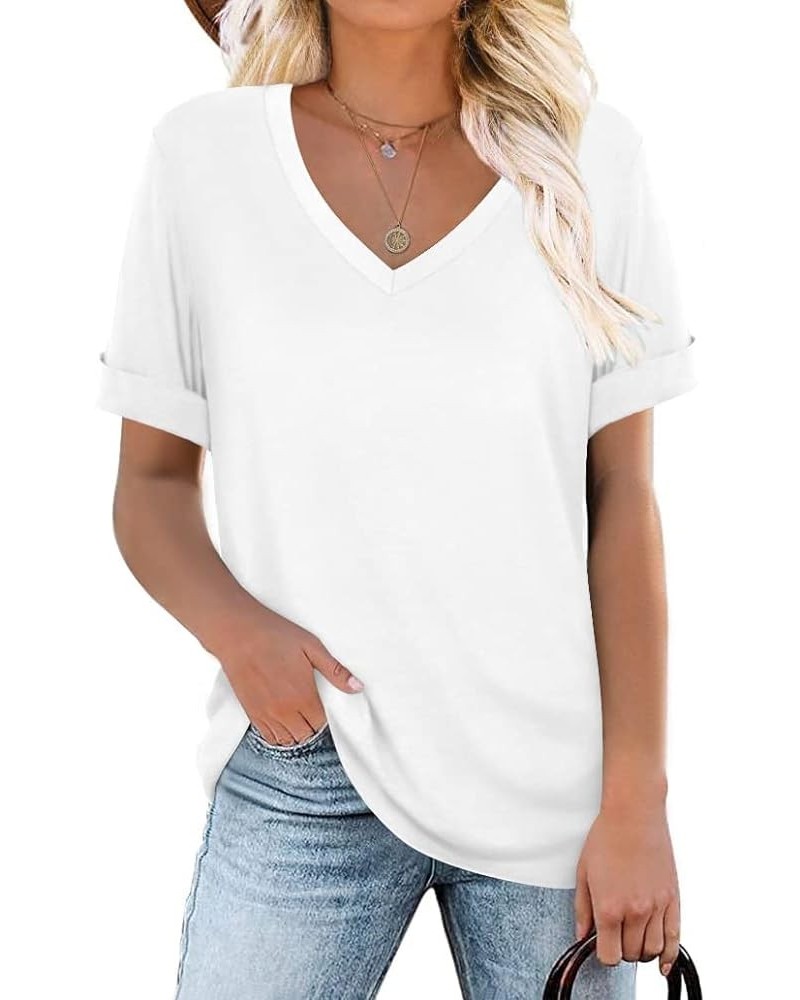 Women's V-Neck Tee Summer Tshirts Casual Short Sleeve Tops Loose Blouse Fit Tunic Soft White+short Sleeve $12.92 Tops