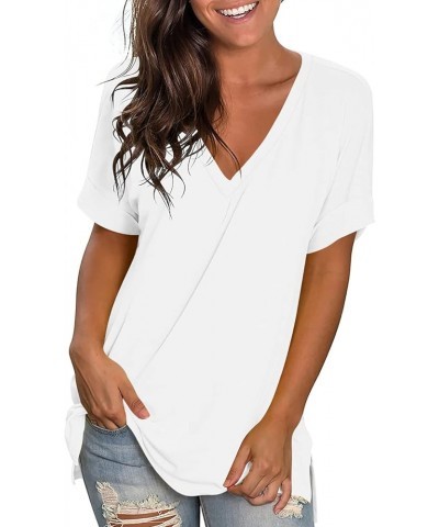 Women's V-Neck Tee Summer Tshirts Casual Short Sleeve Tops Loose Blouse Fit Tunic Soft White+short Sleeve $12.92 Tops