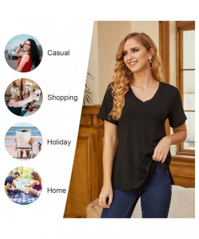 Women's V-Neck Tee Summer Tshirts Casual Short Sleeve Tops Loose Blouse Fit Tunic Soft White+short Sleeve $12.92 Tops