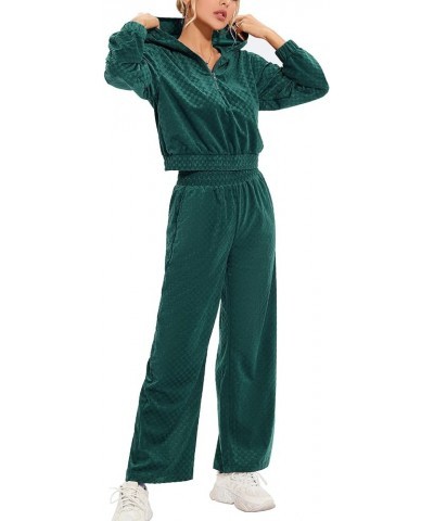 Womens Velour Tracksuit Set Long Sleeve Sweatsuit 2 Piece Casual Half Zip Hoodie Crop Tops Jogger Sweatpants Set Green $15.48...