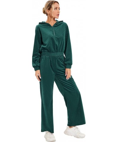 Womens Velour Tracksuit Set Long Sleeve Sweatsuit 2 Piece Casual Half Zip Hoodie Crop Tops Jogger Sweatpants Set Green $15.48...