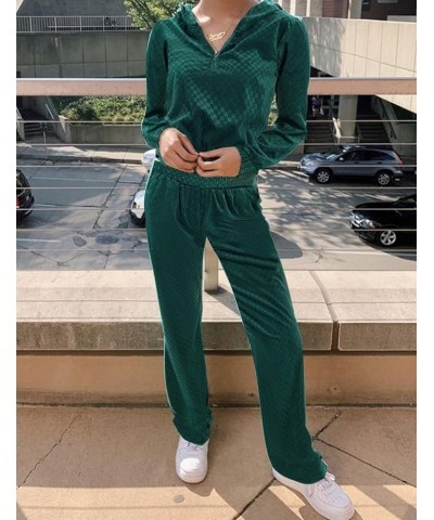 Womens Velour Tracksuit Set Long Sleeve Sweatsuit 2 Piece Casual Half Zip Hoodie Crop Tops Jogger Sweatpants Set Green $15.48...