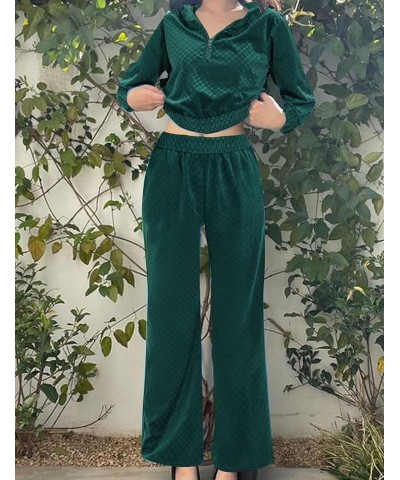 Womens Velour Tracksuit Set Long Sleeve Sweatsuit 2 Piece Casual Half Zip Hoodie Crop Tops Jogger Sweatpants Set Green $15.48...