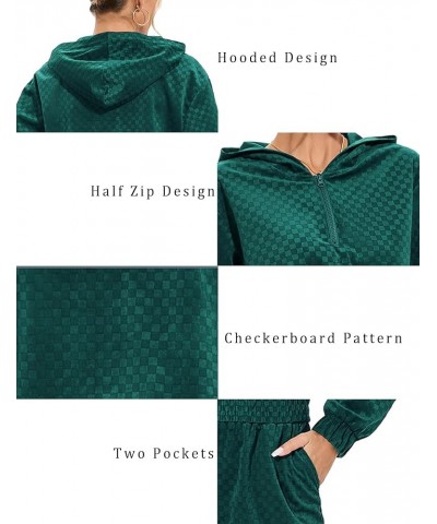 Womens Velour Tracksuit Set Long Sleeve Sweatsuit 2 Piece Casual Half Zip Hoodie Crop Tops Jogger Sweatpants Set Green $15.48...