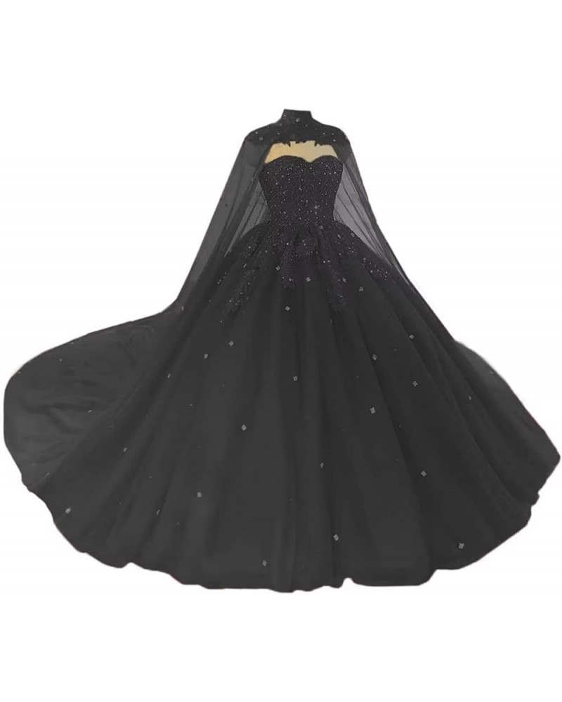 Women's Quinceanera Dress with Cape Lace Sequins Formal Ball Gowns Sweetheart Black $64.80 Dresses