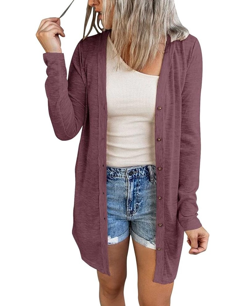 Women's Open Front Lightweight Cardigan Long Sleeve Button Down Loose Outwear Maroon $22.79 Sweaters