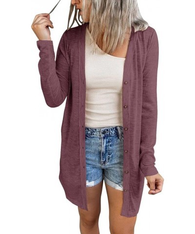 Women's Open Front Lightweight Cardigan Long Sleeve Button Down Loose Outwear Maroon $22.79 Sweaters