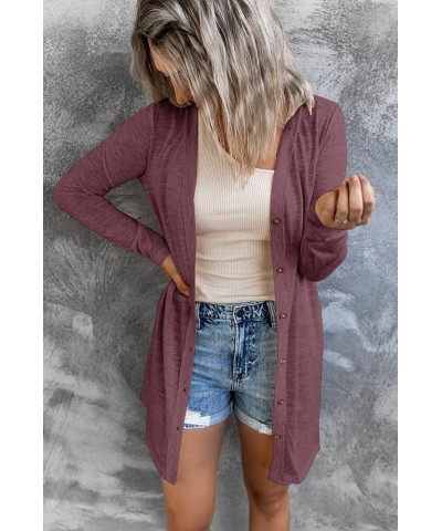 Women's Open Front Lightweight Cardigan Long Sleeve Button Down Loose Outwear Maroon $22.79 Sweaters