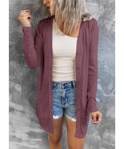 Women's Open Front Lightweight Cardigan Long Sleeve Button Down Loose Outwear Maroon $22.79 Sweaters