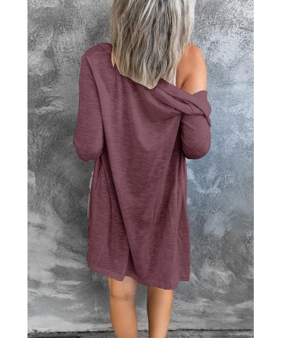 Women's Open Front Lightweight Cardigan Long Sleeve Button Down Loose Outwear Maroon $22.79 Sweaters