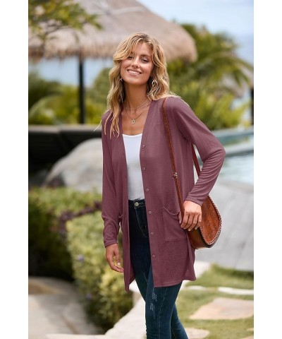 Women's Open Front Lightweight Cardigan Long Sleeve Button Down Loose Outwear Maroon $22.79 Sweaters