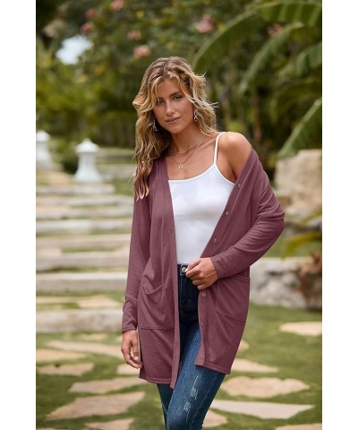 Women's Open Front Lightweight Cardigan Long Sleeve Button Down Loose Outwear Maroon $22.79 Sweaters