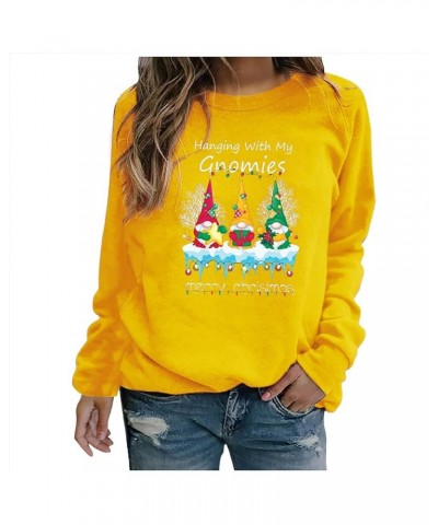 Women's Hanging With My Gnomies Shirt Merry Christmas Sweatshirts Funny Cute Gnomes Santa Crewneck Long Sleeve Tops 07 Yellow...