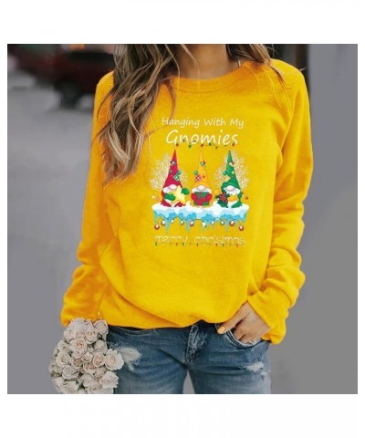 Women's Hanging With My Gnomies Shirt Merry Christmas Sweatshirts Funny Cute Gnomes Santa Crewneck Long Sleeve Tops 07 Yellow...