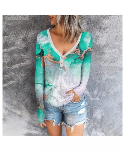 Long Sleeve Shirts for Women,Women's Star Graphic Ribbed Print Shirt Button Down Crewneck Casual Tops T Shirt Cyan $8.10 Hood...