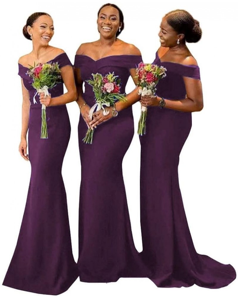 Mermaid Bridesmaids Dress for Wedding Off Shoulder Woman Bridesmaid Dresses Long Grape $45.00 Dresses