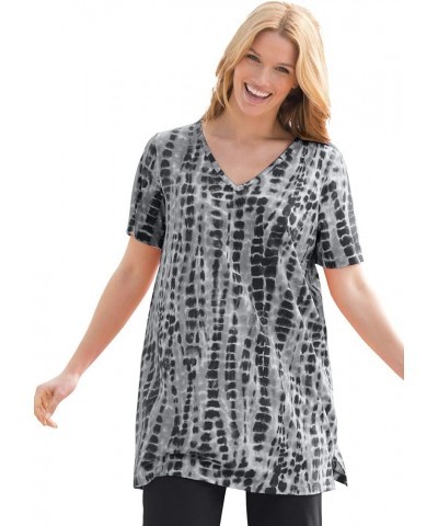 Women's Plus Size V-Neck Tie-Dye Tunic Black Tie-dye $16.02 Tops