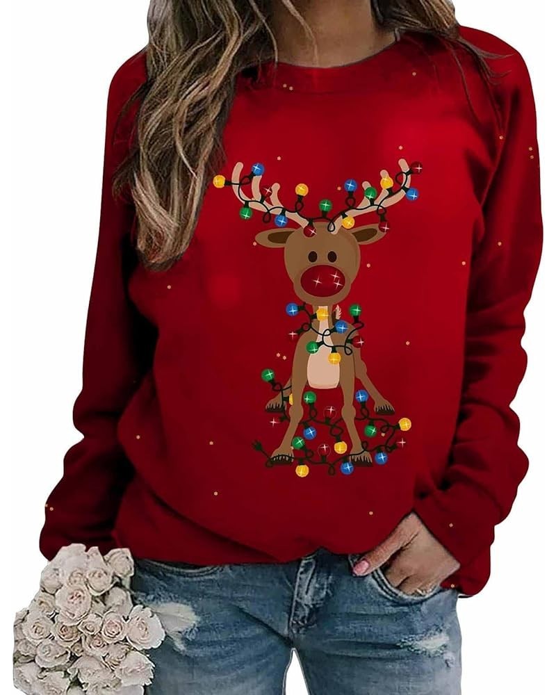 Womens Christmas Sweaters 2023 Loose Fit Cute Christmas Graphic Printed Long Sleeve Crewneck Pullover Sweatshirts Tops E-verm...
