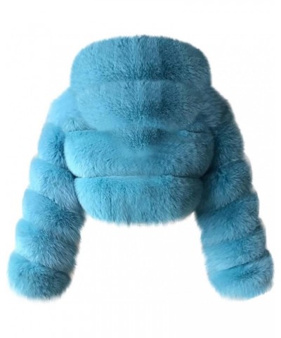 Faux Fur Coat Women Cropped Bubble Coats Fleece Short Warm Jackets Plus Size Winter Coats for Women with Hood Sky Blue $22.39...