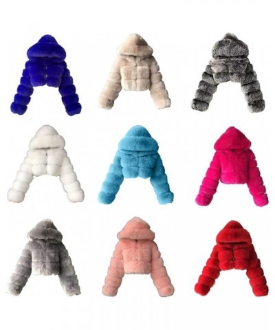 Faux Fur Coat Women Cropped Bubble Coats Fleece Short Warm Jackets Plus Size Winter Coats for Women with Hood Sky Blue $22.39...