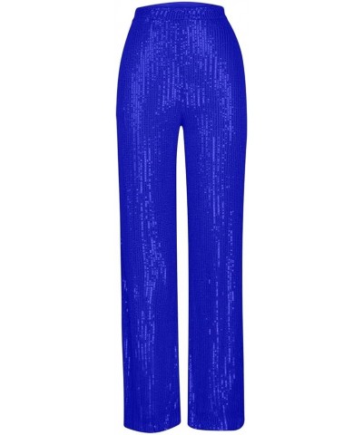 Womens Fashion Sequin Pants Elastic High Waisted Glitter Wide Leg Flare Pants Sparkly Bell Bottoms Trousers Clubwear Blue $16...