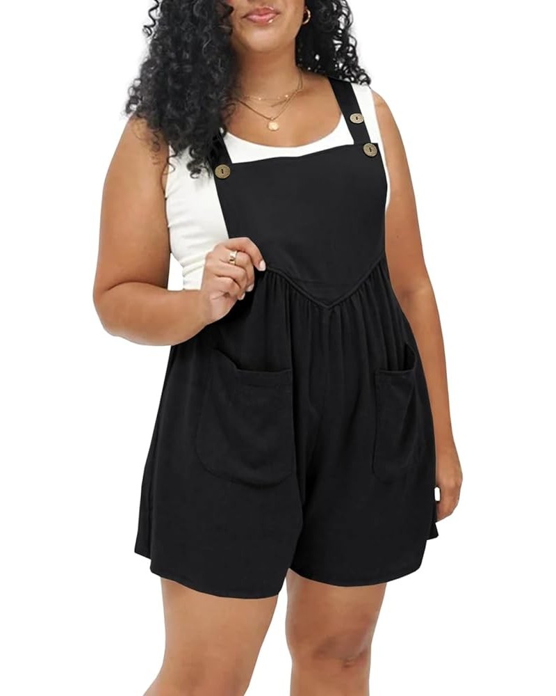 Women's Plus Size Casual Overalls Short Summer Adjustable Straps Loose Bib Overall Jumpsuit with Pockets Black $21.99 Overalls