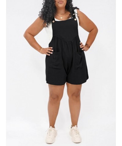 Women's Plus Size Casual Overalls Short Summer Adjustable Straps Loose Bib Overall Jumpsuit with Pockets Black $21.99 Overalls