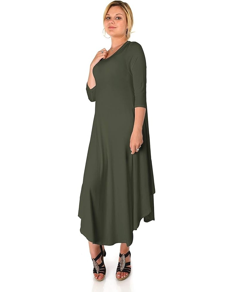 DFF Shop Women's 3/4 Sleeve Rounded Hem Mid-Length Maxi Dress (Size: S-5X) Olive $19.87 Dresses