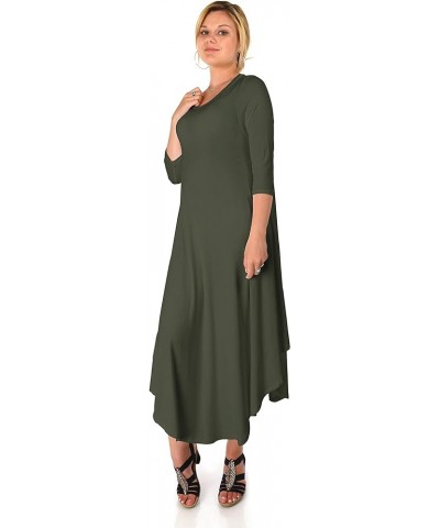 DFF Shop Women's 3/4 Sleeve Rounded Hem Mid-Length Maxi Dress (Size: S-5X) Olive $19.87 Dresses