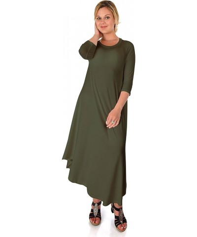 DFF Shop Women's 3/4 Sleeve Rounded Hem Mid-Length Maxi Dress (Size: S-5X) Olive $19.87 Dresses